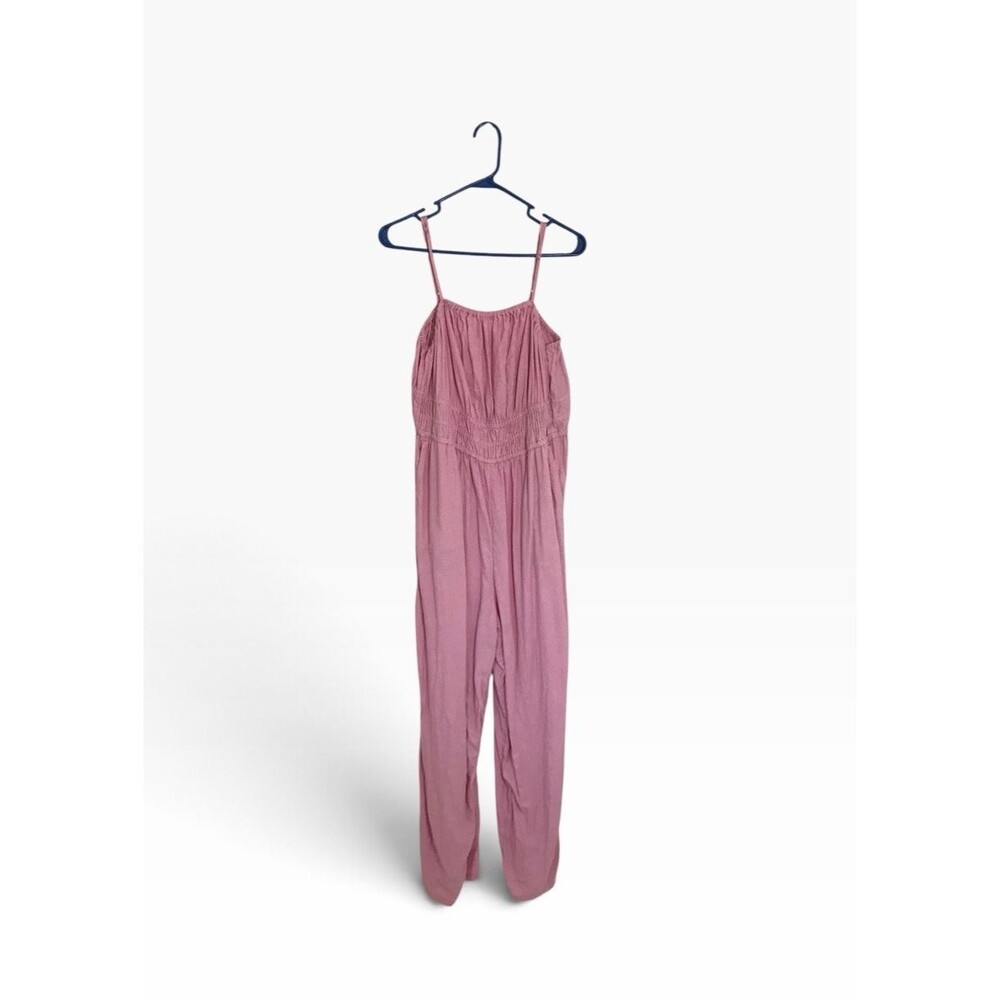 Old Navy Wide Leg Jumpsuit Pockets Smocked Back 100% Cotton Womens XL Tall